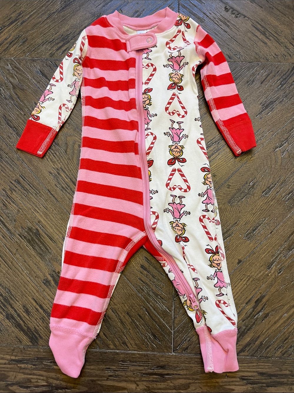 Hanna Andersson Pink & Red Candy Stripe Cindy Lou One-Piece Footie Pajamas
